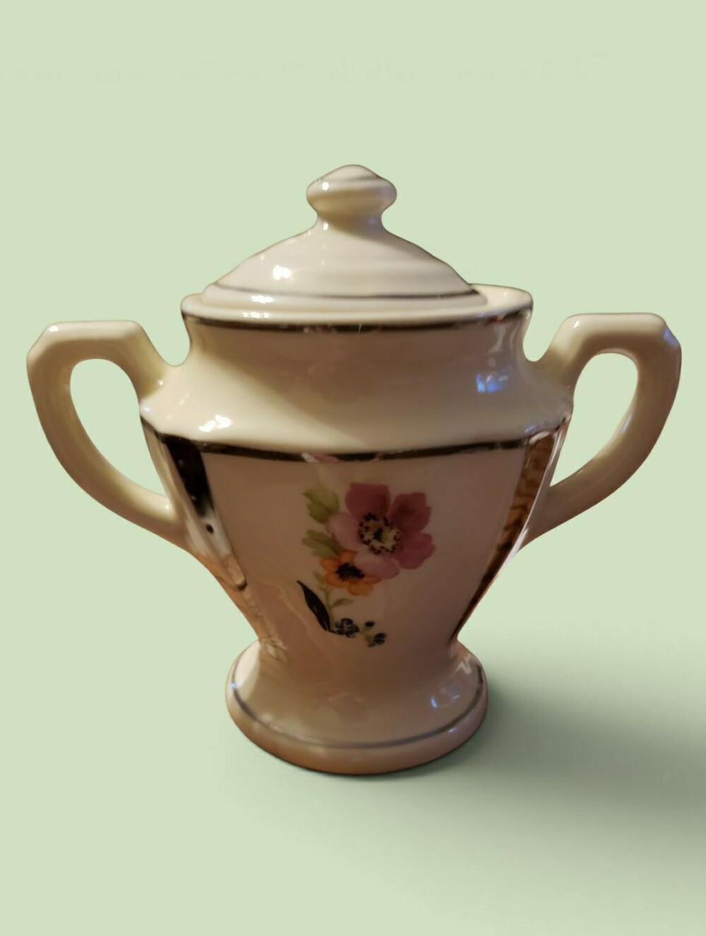 Porcelier Art Deco vitreous china Lidded sugar bowl